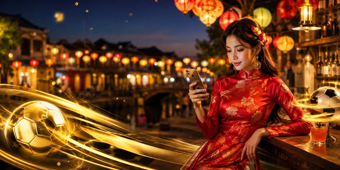 Người mặc áo dài tại Hội An trải nghiệm cá cược thể thao trực tuyến trên di động