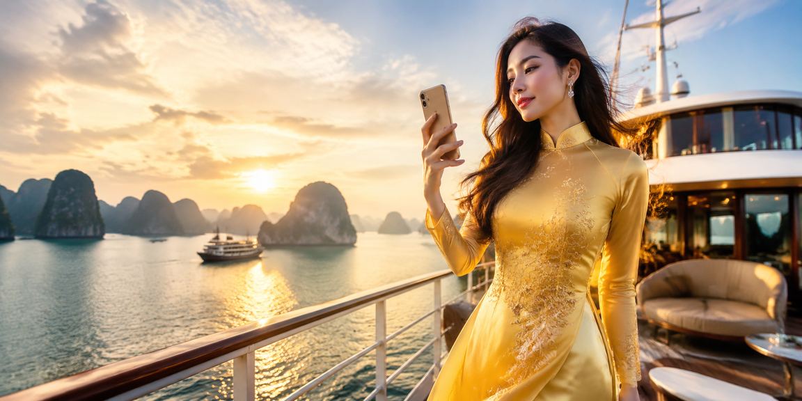 Người phụ nữ Sài Gòn mặc áo dài thực hiện giao dịch casino trên điện thoại di động